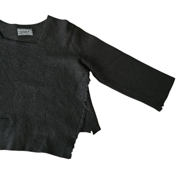 OSKA Oversized Asymmetric Artsy Black Cropped Wool Sweater Pullover Jenby Size M - Picture 2 of 15